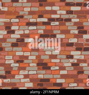 Brickwork seamless pattern. Vector. The wall is brick, red, brown, orange, gray.Freehand drawing Stock Vector