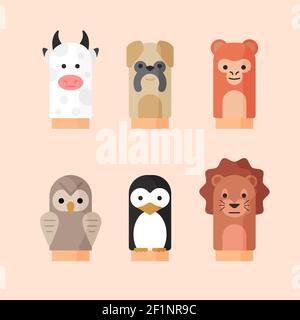 Organic flat design hand puppets collection Vector illustration. Stock Vector