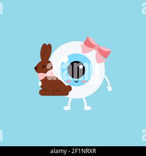Easter cute eye ball with chocolate bunny rabbit. Stock Vector