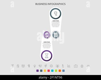 Business vector infographic circles for two label, diagram, graph, presentations. Concept with 2 options used with content, flowchart, steps, timeline Stock Vector