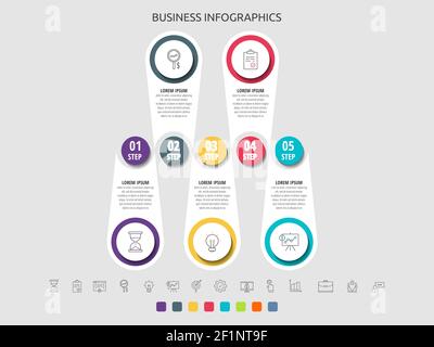 Business vector infographic circles for five label, diagram, graph, presentations. Concept with 5 options used with content, flowchart, steps, time Stock Vector