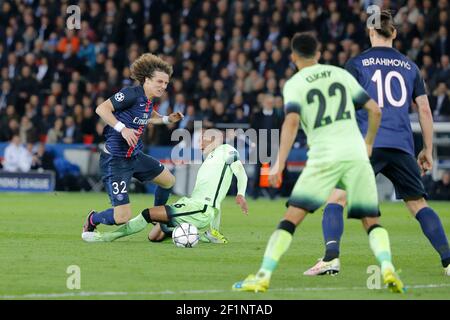 David Luiz Moreira Marinho (psg), Fernando Francisco Reges (Manchester City FC) during the UEFA Champions League quarter final football match, 1st leg, between Paris Saint Germain and Manchester City on April 6, 2016 at Parc des Princes stadium in Paris, France - Photo Stephane Allaman / DPPI Stock Photo