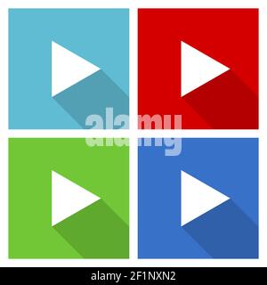 Play icon set, flat design vector illustration in eps 10 for webdesign and mobile applications in four color options Stock Vector