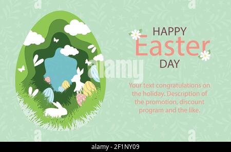 Paper-cut large Easter egg with holiday elements - Vector illustration Stock Vector