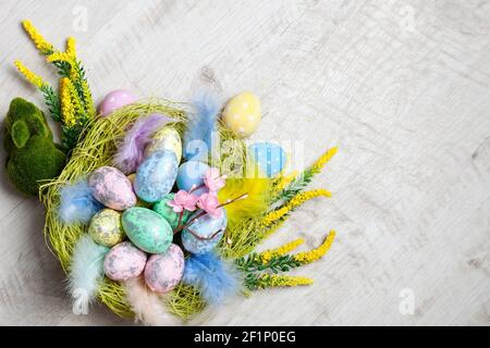 Happy Easter. Congratulatory easter background. Background with copy space. Selective focus. Horizontal. Stock Photo