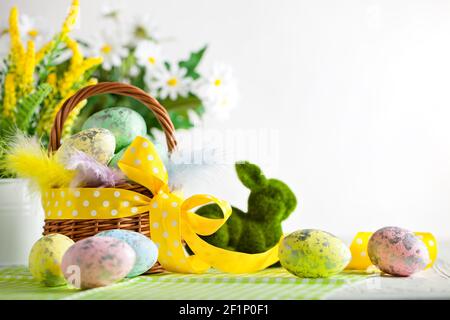 Happy Easter. Congratulatory easter background. Background with copy space. Selective focus. Horizontal. Stock Photo