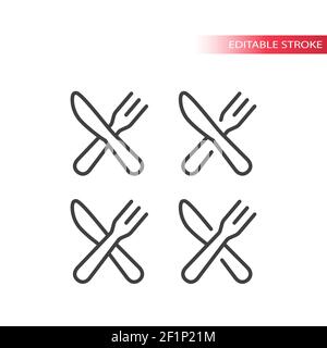 Knife and fork crossed line vector icon. Restaurant, meal and food symbol, editable stroke. Stock Vector
