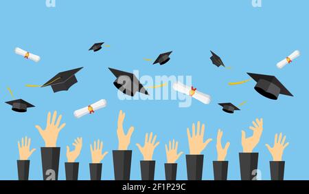 Graduating students of pupil hands Stock Vector