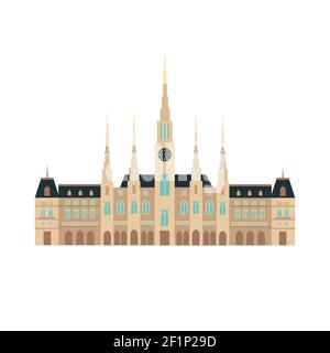 european colorful old Palace. Austrian style. historic facade. Traditional architecture. Vector illustration flat cartoon style Stock Vector