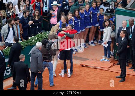 Novak DJOKOVIC (SRB) gretad in arms by his father Srdjan Djokovic and mother Dijana Djokovic during the Roland Garros French Tennis Open 2016, Final single Men, on June 5, 2016, at the Roland Garros Stadium in Paris, France - Photo Stephane Allaman / DPPI Stock Photo