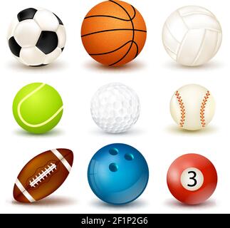 3d shape ball icon set with shadows isolated on the theme of various sports games vector illustration Stock Vector