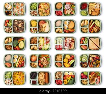 Lunch box with delicious food on a white background Stock Photo