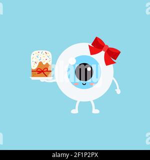 Easter cute eye ball easter cake icon. Stock Vector