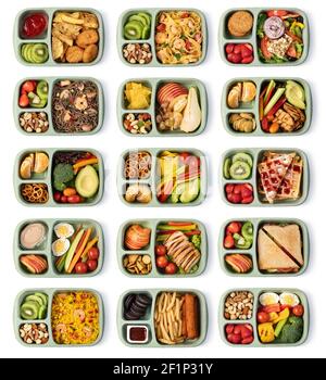 Lunch box with delicious food on a white background Stock Photo