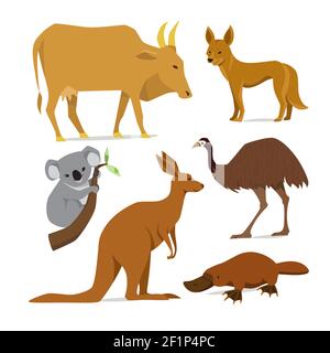 Big set of mammal animals of Australia in flat style Stock Vector