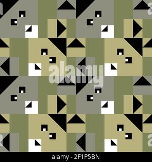Seamless vector pattern with geometrical bunnies on grey background. Simple square animal wallpaper design. Decorative rabbit texture fashion textile. Stock Vector