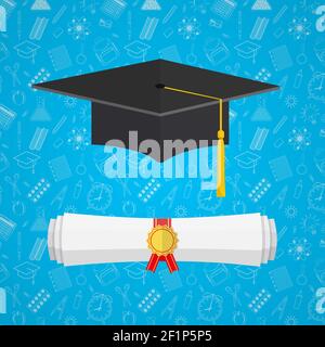 University student cap and diploma Stock Vector