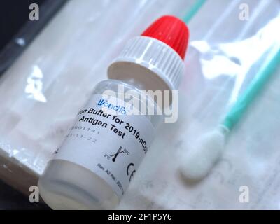 Wondfo Covid-19 or Corona Antigen Test for quick testing Stock Photo