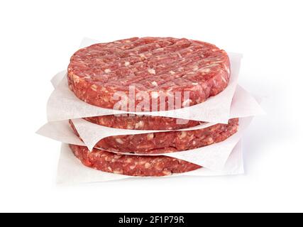 Fresh raw burger meat on white background Stock Photo