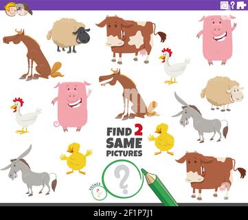 Find two same farm animals. On the farm black and white matching ...