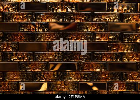 shiny, rectangular, brown and yellow tiles background, top view Stock Photo