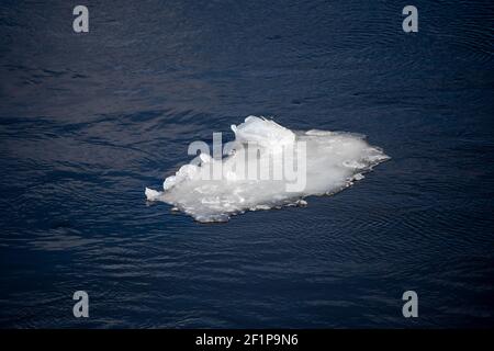 Piece of ice floes drifting on the blue sea under the sun, ice melting, climate change, global warming concept Stock Photo
