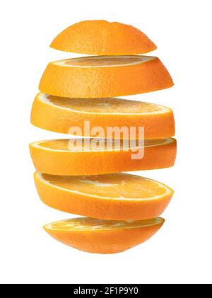 Falling sliced orange fruit Stock Photo