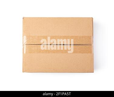 Closed cardboard box on a white background Stock Photo