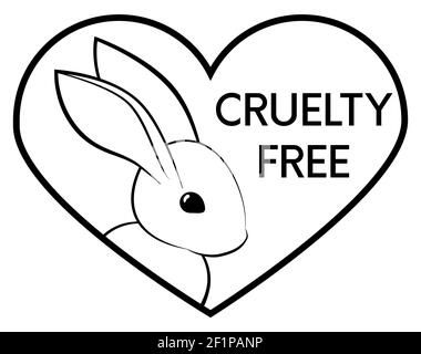 Cruelty free concept heart shape emblem design with rabbit symbol. Not tested on animals icon. Vector black monochrome illustration. Stock Vector