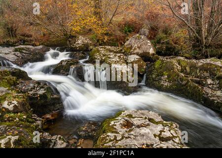 Aira Force waterfalls in autumn, Lake District, Cumbria, England Stock Photo