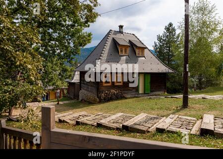 Drvengrad, Serbia- 18 September 2020: Kustendorf, traditional wooden village Drvengrad built by Emir Kusturica. Mokra Gora in Zlatibor surroundings Stock Photo