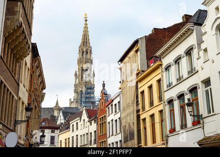 Old town, Sablon church, Brussels Stock Photo