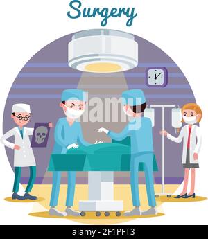 Medical surgery flat composition with doctors and assistant nurse in operating room vector illustration Stock Vector