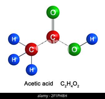 Acetic Acid molecule of C2H4O2 3D Conformer render. Food additive E260 ...