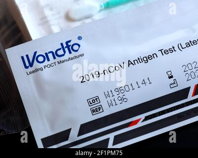Wondfo Covid-19 or Corona Antigen Test for quick testing Stock Photo