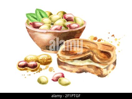 Peanut butter, hand drawn watercolor Stock Photo