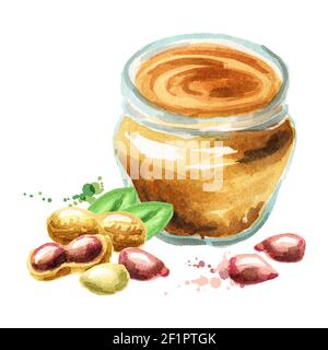 Peanut butter. Watercolor hand drawn illustration Stock Photo