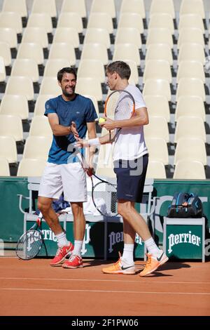 Jeremy Chardy (FRA) and Nicolas Mahut (FRA) at practice on tennis court 2 during the Roland Garros French Tennis Open 2017, preview, on May ......, 2017, at the Roland Garros Stadium in Paris, France - Photo Stephane Allaman / DPPI Stock Photo