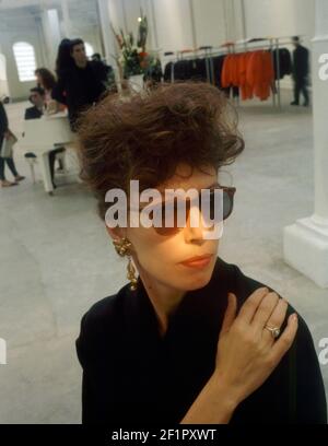 Portrait of English fashion designer and political activist Katharine Hamnett circa 1986 Stock Photo