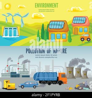 Cartoon environmental pollution template with car factory nuclear power ...