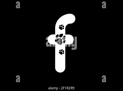 Black and white F initial letter with animal paw shape design Stock Vector