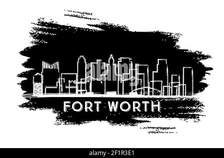 Fort Worth Texas USA City Skyline Silhouette. Hand Drawn Sketch. Business Travel and Tourism Concept with Historic Architecture. Vector Illustration. Stock Vector