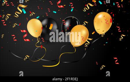Colored confetti with ribbons and balloons on the white. Eps 10 vector file. Party celebration and holidays Stock Vector