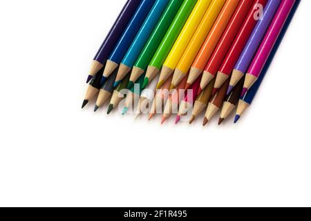 Multi colored pencils isolated on white background Stock Photo