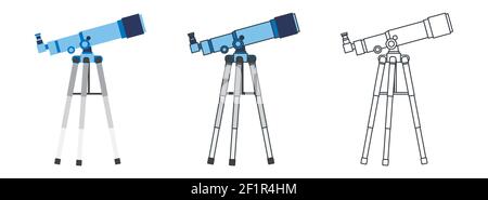 Telescope Flat Icon Set. Outline Astronomy Object. Vector Illustration. Spyglass Isolated on White Background. Stock Vector