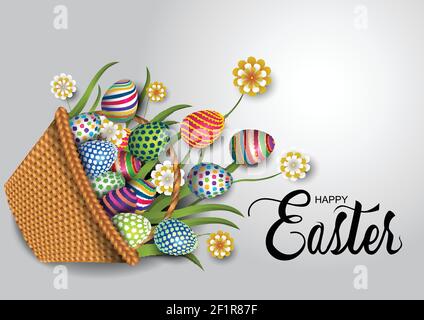happy Easter creative greetings. basket with eggs. vector illustration design Stock Vector