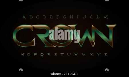 Old antique serif font. Royal shield style type with green bronze metal texture. Vintage classic letters, retro elegant alphabet for logo, monogram Stock Vector