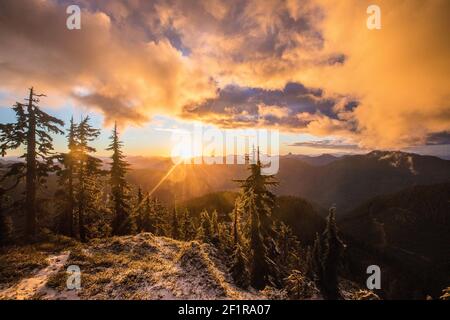 Beautiful tranquil sunset after a stormy day, Whistler B.C. Stock Photo