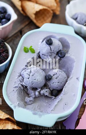 Homemade blueberry ice cream Stock Photo
