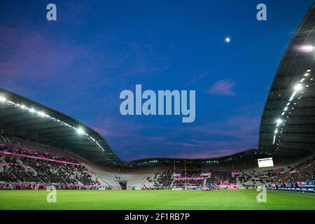 Pink and blue sky atmosphere illustration in the stadium during the French championship Top 14 rugby union match between Stade Francais Paris and Lyon OU on February 16, 2019 at Jean Bouin stadium in Paris, France - Photo Stephane Allaman / DPPI Stock Photo